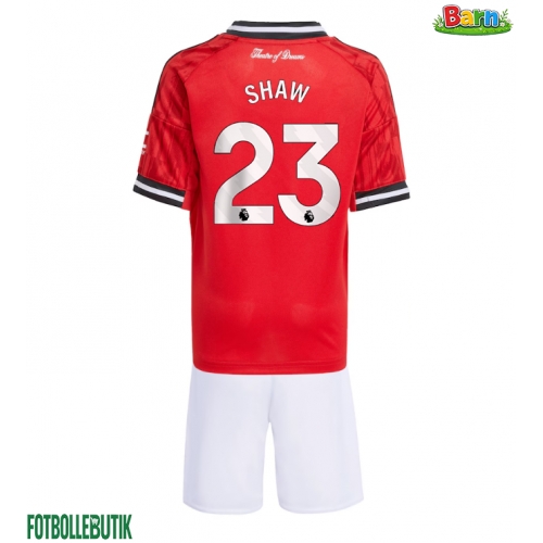 Manchester United Luke Shaw #23 Hemmaställ Barn 2025-26 Kortärmad (+ Korta byxor)